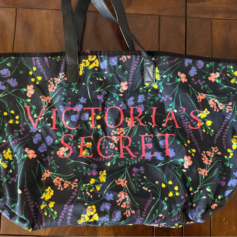 Victoria's Secret Floral Black Tote Bag